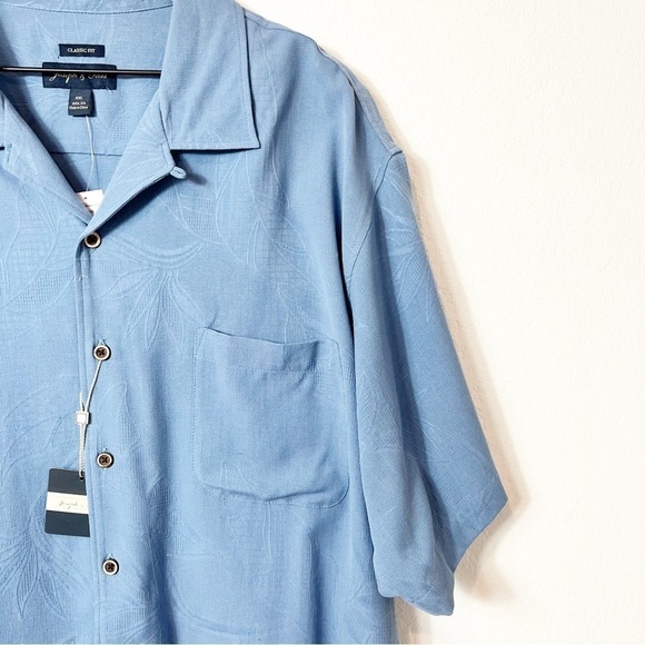 Joseph & Feiss Blue Short Sleeve Button Shirt XXL Classic Fit 100% Silk New - Picture 2 of 4